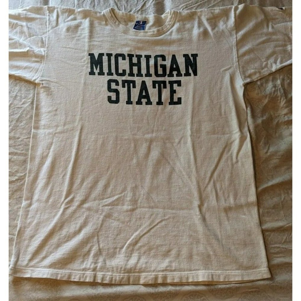* Champion Michigan State Adult XL Shirt White Short Sleeve Vintage 80s